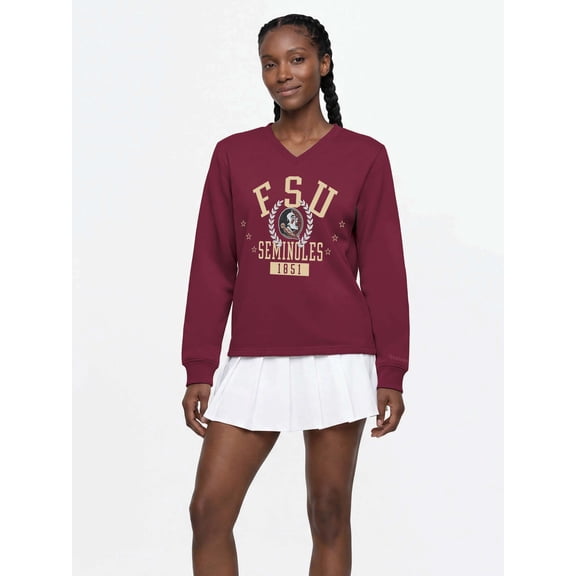 Florida State Seminoles Reebok Womens Mixed Media V-Neck Fleece Pullover