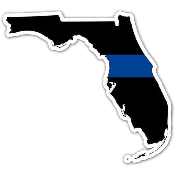 Florida State Shape Police The Thin Blue Line Ribbon - Law Enforcement Family, Supporter, Personnel Bumper Sticker Decal 4x5 in