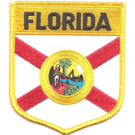 Florida State Shield Patch; Measure 3 1/8'" x 3 1/2", Embroidered Iron On or Sew On Shield Patch Flag Emblem