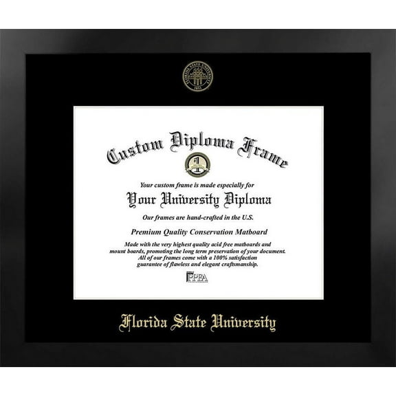Florida State University 14w x 11h Manhattan Black Single Mat Gold Embossed Diploma Frame with Bonus Campus Images Lithograph (value savings at $59)