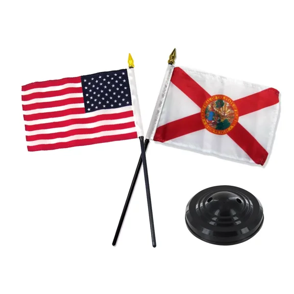 Florida State W/ USA American Flag 4"x6" Desk Set Table Stick Black Base