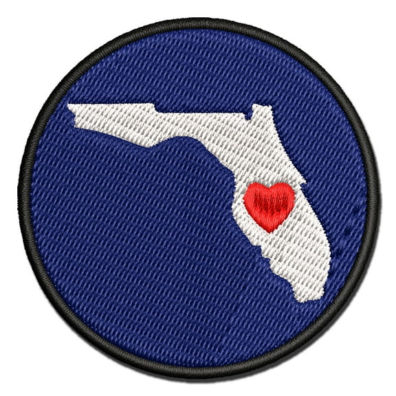Florida State with Heart Applique Multi-Color Embroidered Iron-On Patch - 3 Inch Medium
