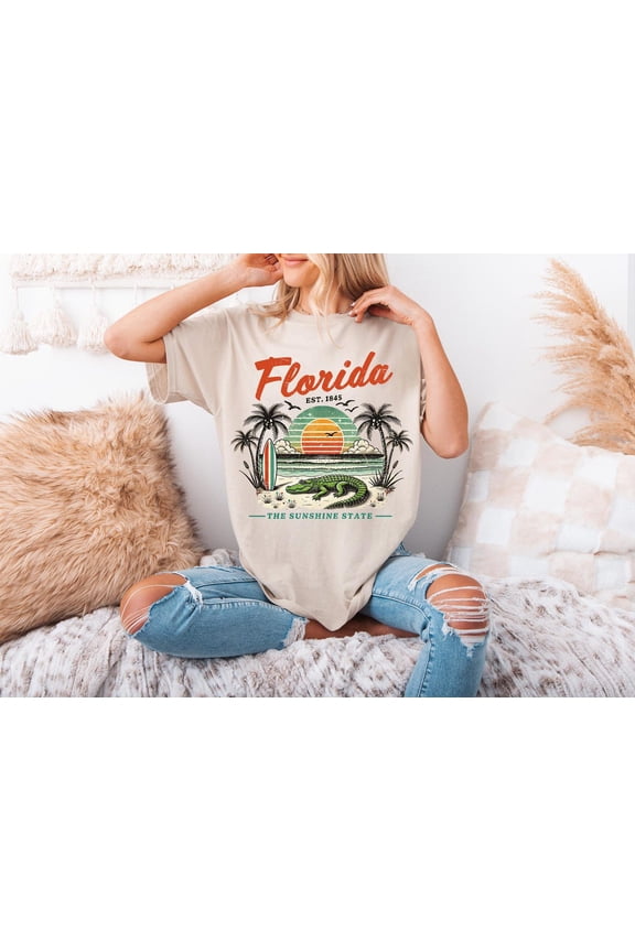 Florida Summer Vacation Sunshine State Souvenir Travel T-Shirt - All Size S-5XL