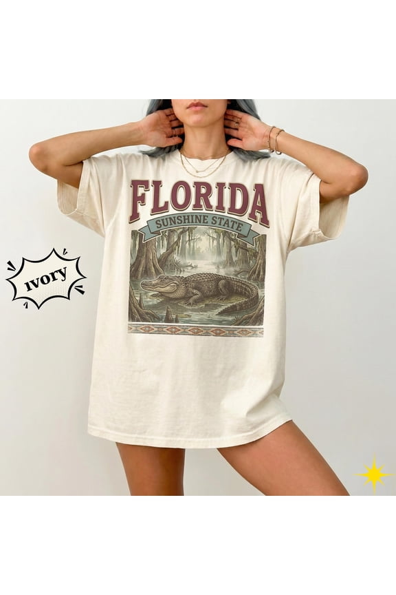 Florida Sunshine State Shirt, Vintage Alligator Graphic Tee, Retro Southern T Shirt