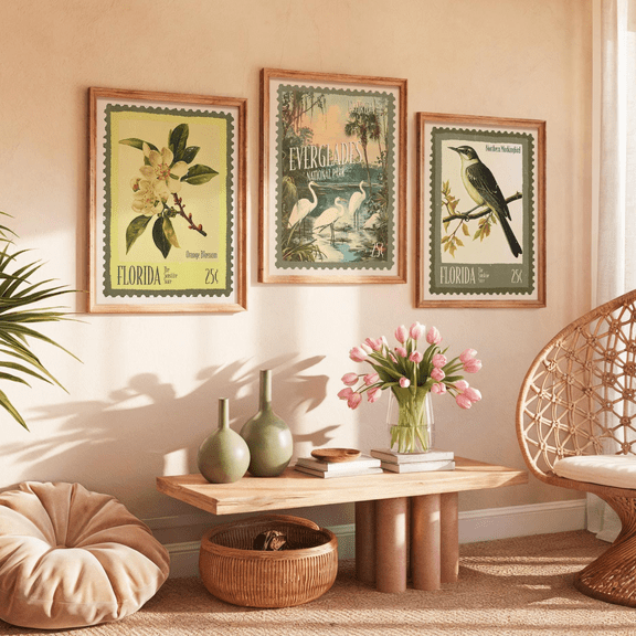 Florida Sunshine State Vintage Stamp Travel Poster Set Set 3 , Poster Only