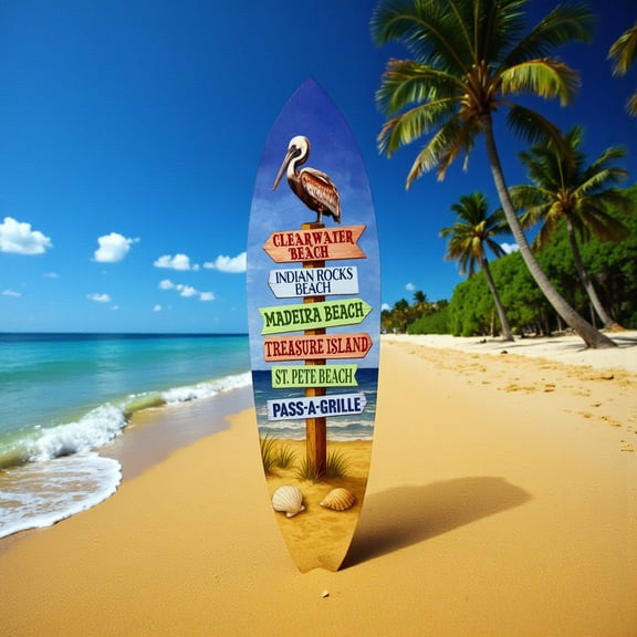 Florida Surfboard Wall Art - Coastal Beach House Decor, Weather-Resistant PVC Indoor Outdoor (4 Foot (almost))