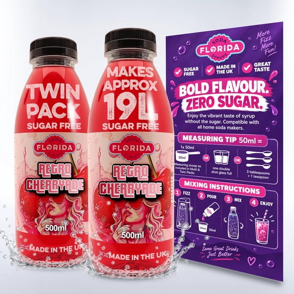 Florida Syrups Flavours Compatible with Sodastream Machines - Soda Drink Flavourings 500 ml (Pack of 2) (500 ml (Pack of 2), Cherryade Sugar Free)