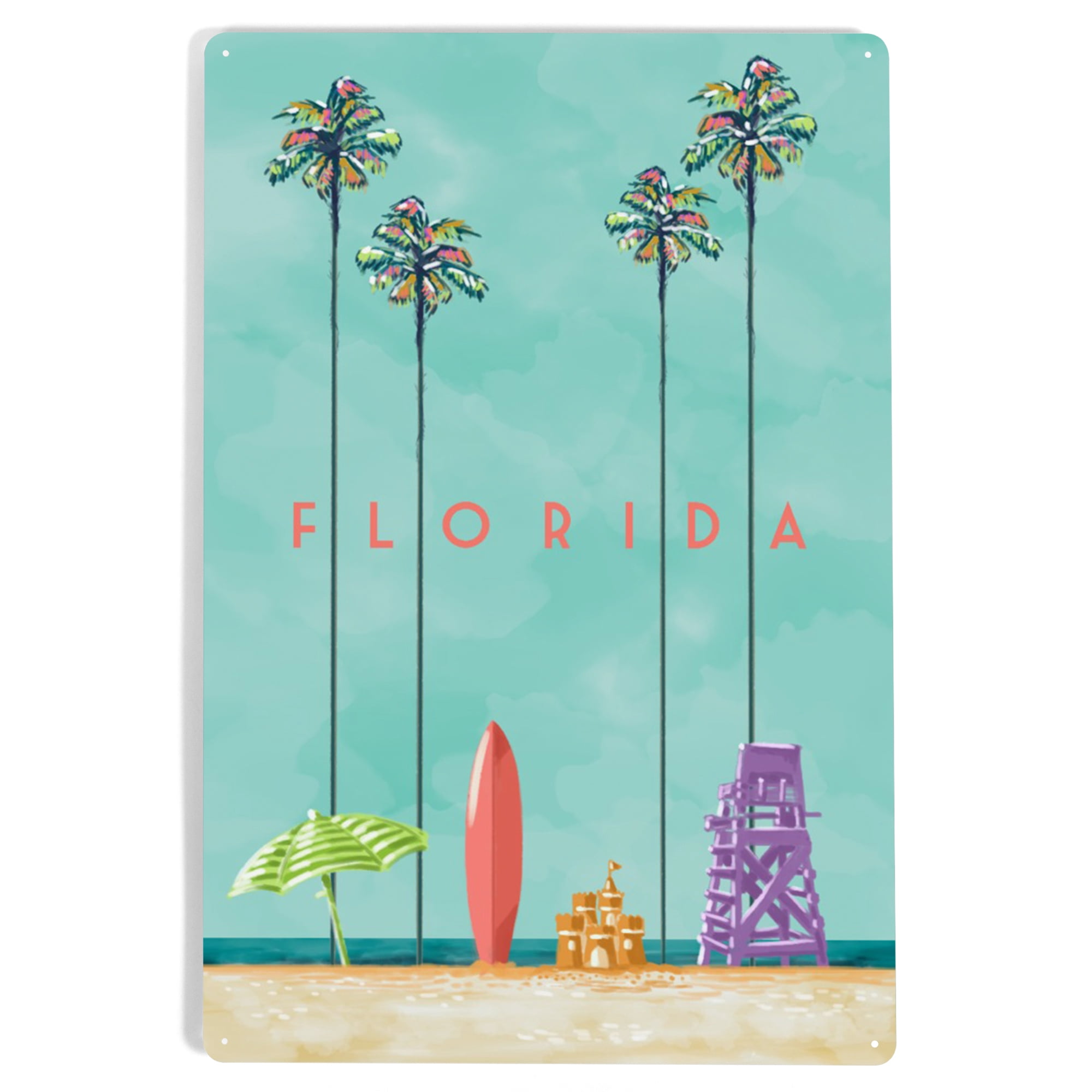 Florida, Tall Palms Beach Scene (12x18 Aluminum Art, Indoor Outdoor ...