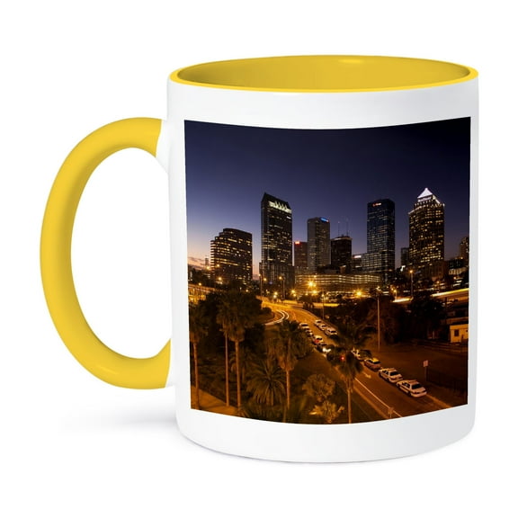 3dRose, Florida, Tampa, skyline from Rt. 618 - US10 WBI0684 - Walter Bibikow, 15oz Two-Tone Yellow Mug