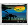 thumbnail image 1 of Florida Tapestry, Vintage Composition of Dreamlike Sunset Scenery at the Shore with a Flying Bird, Wall Hanging for Bedroom Living Room Dorm Decor, 80W X 60L Inches, Multicolor, by Ambesonne, 1 of 2