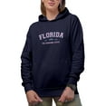 thumbnail image 1 of Florida, The Sunshine State, Est. 1845 feat. Palm Trees Art Merch Gift, Navy Blue Hooded Sweatshirt or Hoodie, Medium, 1 of 5