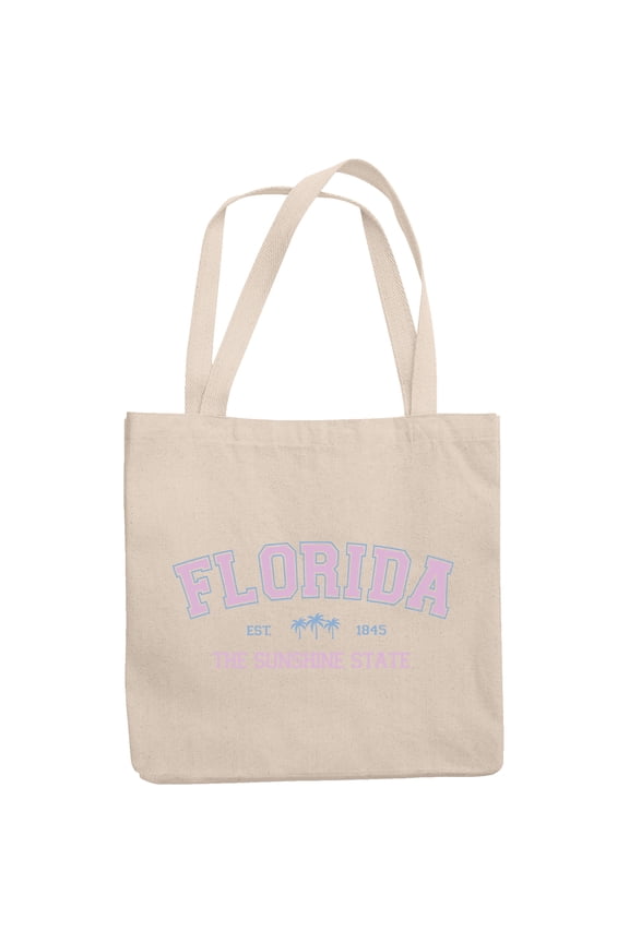 Florida, The Sunshine State, Est. 1845 with Palm Trees Art Merch Gift, 12oz Canvas Tote Bag