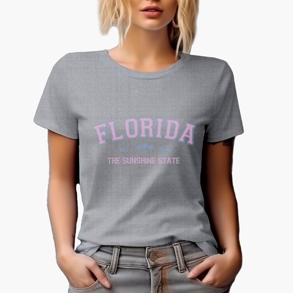 Florida, The Sunshine State, Est. 1845 with Palm Trees Art Merch Gift, Heather Grey T-Shirt, Large