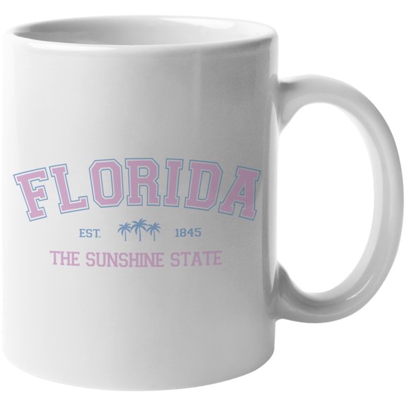 Florida, The Sunshine State, Est. 1845 with Palm Trees Art Merch Gift, White 11oz Ceramic Mug