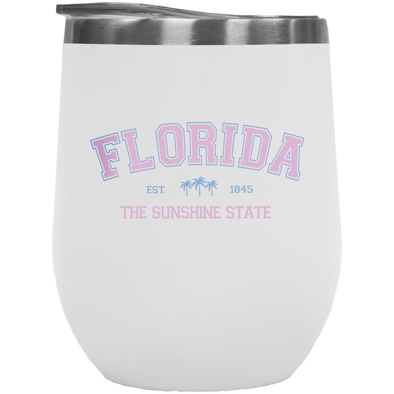 Florida, The Sunshine State, Est. 1845 with Palm Trees Art Merch Gift, White 12oz Wine Tumbler