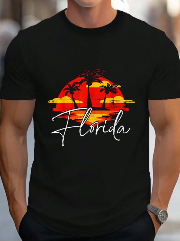 Florida Tshirt, Florida Lover Shirt, Florida Gift, Florida Men's Cotton Crew Neck Graphic Tee Casual Short Sleeve Solid T-Shirt
