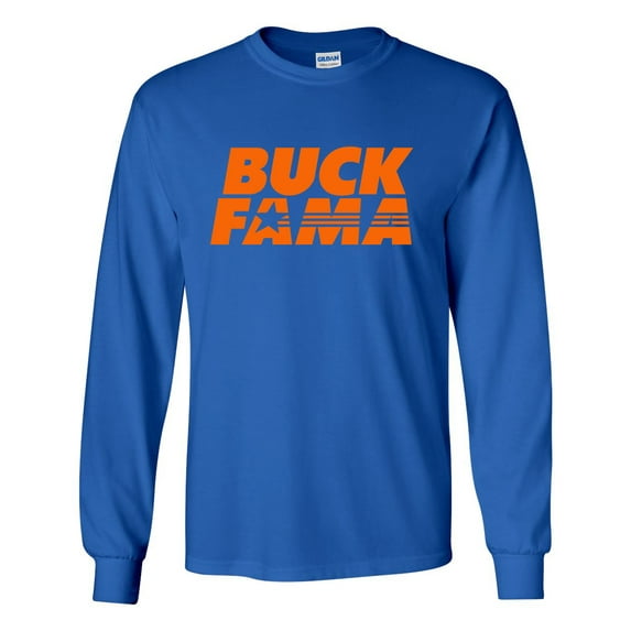 Florida Tshirt Football Team Color Blue and Orange Florida Buck Fama Funny Gator Mens Long Sleeve T-shirt Graphic Tee-Royal Blue-medium
