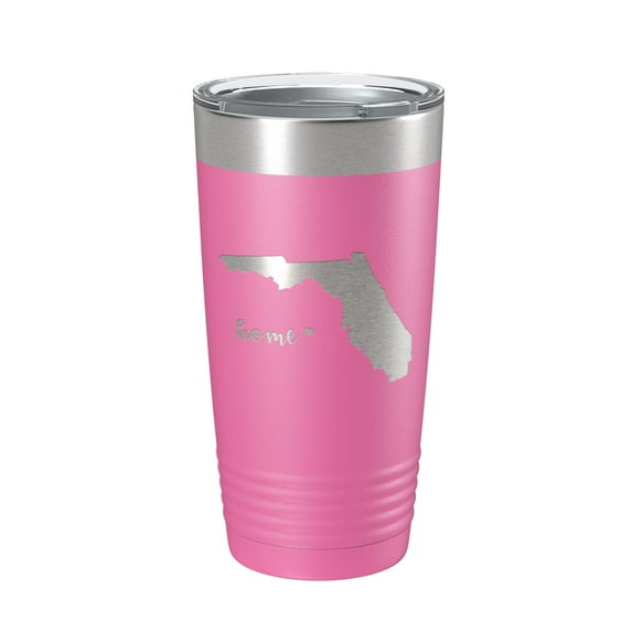Florida Tumbler Home State Travel Mug Insulated Laser Engraved Map Coffee Cup 20 oz Pink