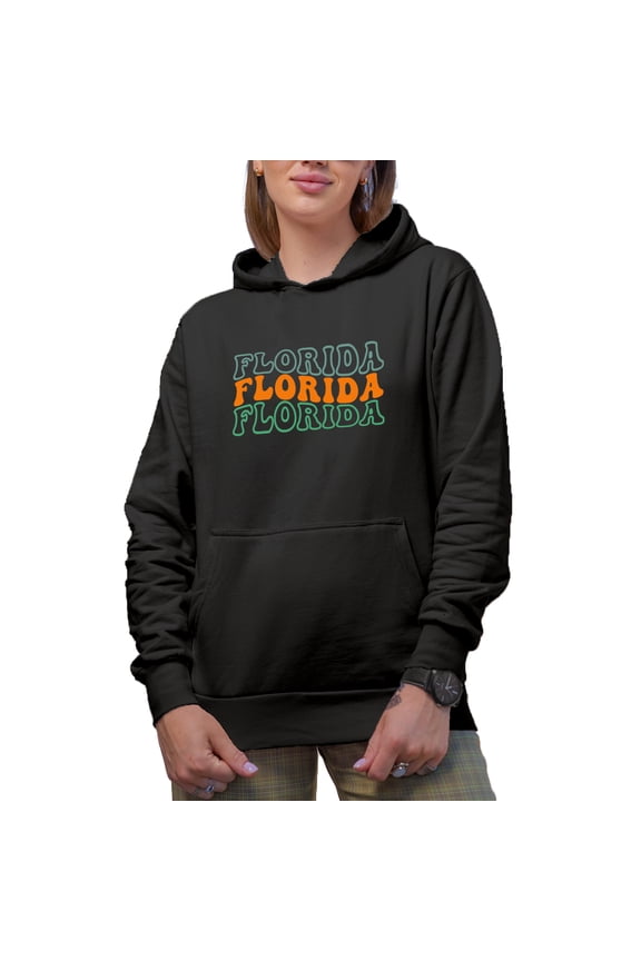 Florida, US State Themed, Groovy Retro Wavy Text Merch Gift, Black Hooded Sweatshirt or Hoodie, XL
