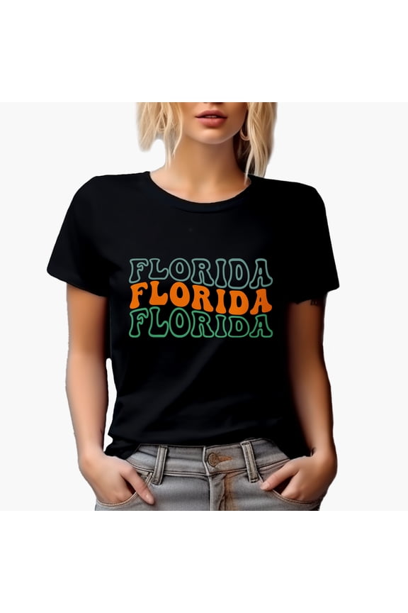 Florida, US State Themed, Groovy Retro Wavy Text Merch Gift, Black T-Shirt, Medium
