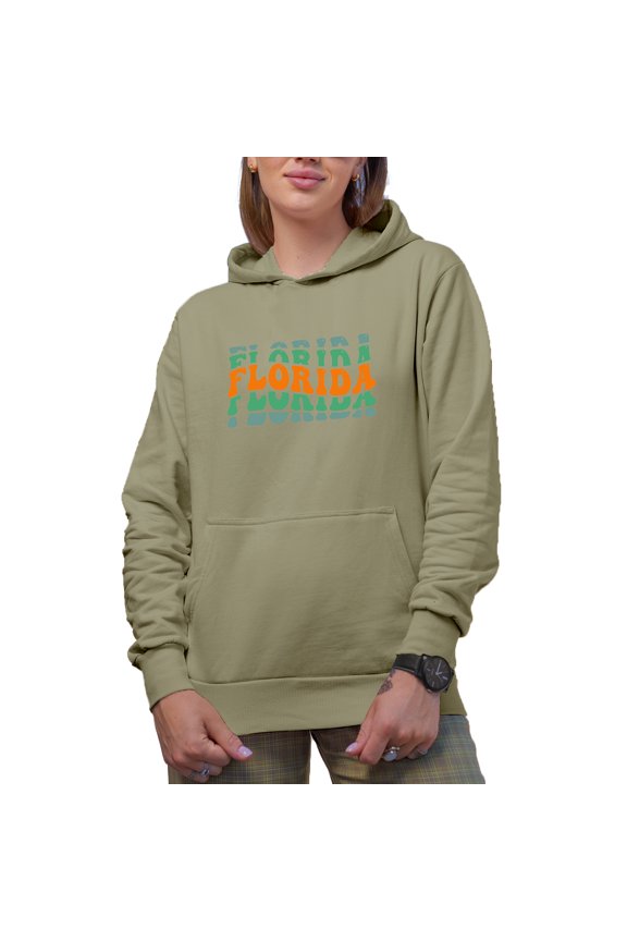 Florida, US or USA State, Groovy Retro Wavy Text Merch Gift, Sand Hooded Sweatshirt or Hoodie, 2XL