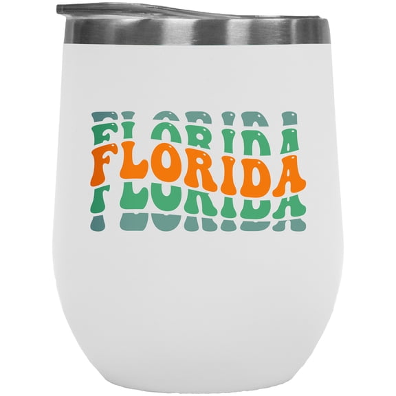 Florida, US or USA State, Groovy Retro Wavy Text Merch Gift, White 12oz Wine Tumbler