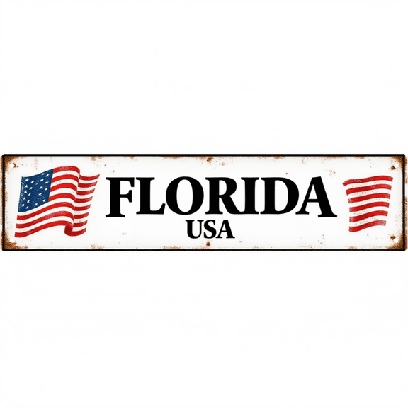 Florida USA Tin Signs - 16*4 Inches, Beach Th"Florida USA" eme Decor, Beach House Decor, Beachy Wall Decor, Home/Patio Coastal Decor