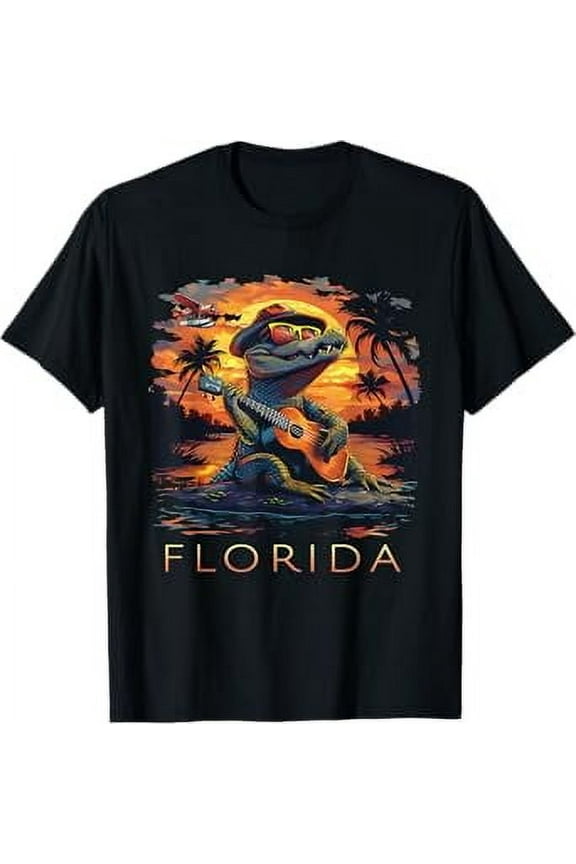 Florida Vacation Cute Alligator Unisex T-Shirt for Men Women Kids Toddler,Black Color,Size M