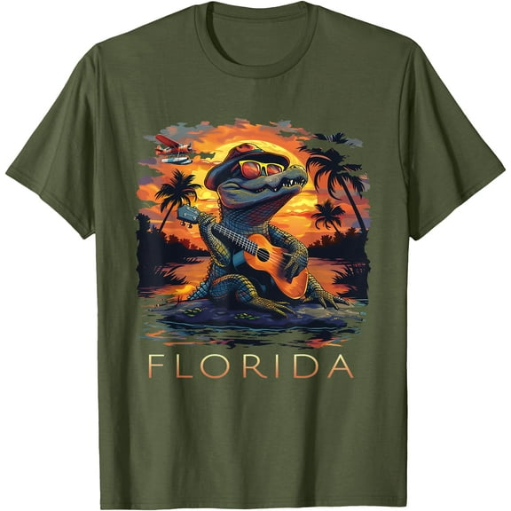 Florida Vacation Cute Alligator Unisex T-Shirt for Men Women Kids Toddler,Military Green Color,Size XL