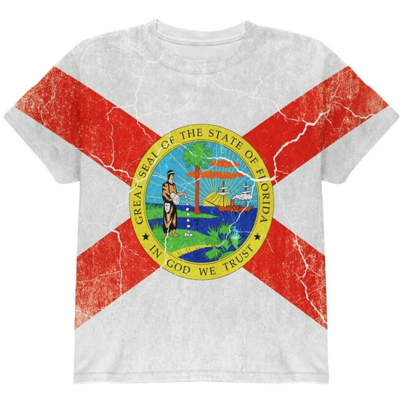 Florida Vintage Distressed State Flag All Over Youth T Shirt Multi YLG