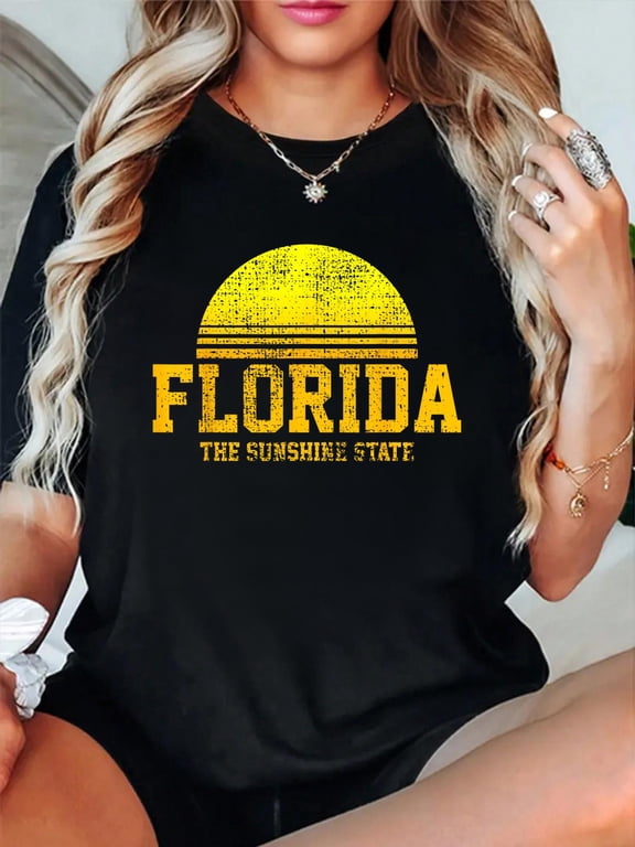 Florida Vintage Retro The USA US State Gift T-Shirt casual short sleeve crew neck cotton tee tops for women