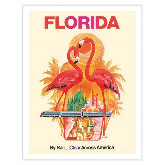 Florida - Walt Disney World - By Rail Clear Across America - Vintage Railroad Travel Poster by David Klein c.1970s - Fine Art Matte Paper Print (Unframed) 20x26in