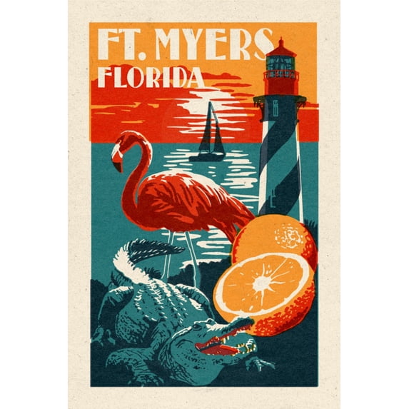 Florida, Woodblock (16x24 Giclee Gallery Art Print, Vivid Textured Wall Decor)