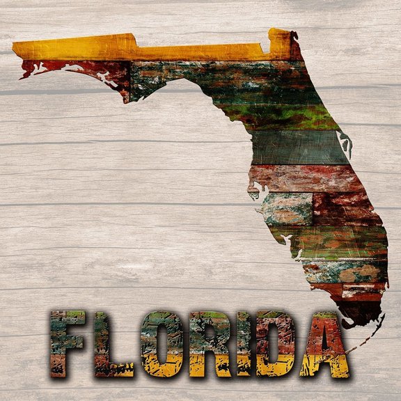 Florida Wooden Map Poster Print by Sheldon Lewis (24 x 24)