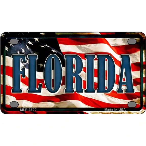 Florida on American Flag Metal Novelty License Plate 4" x 2.2" Mini