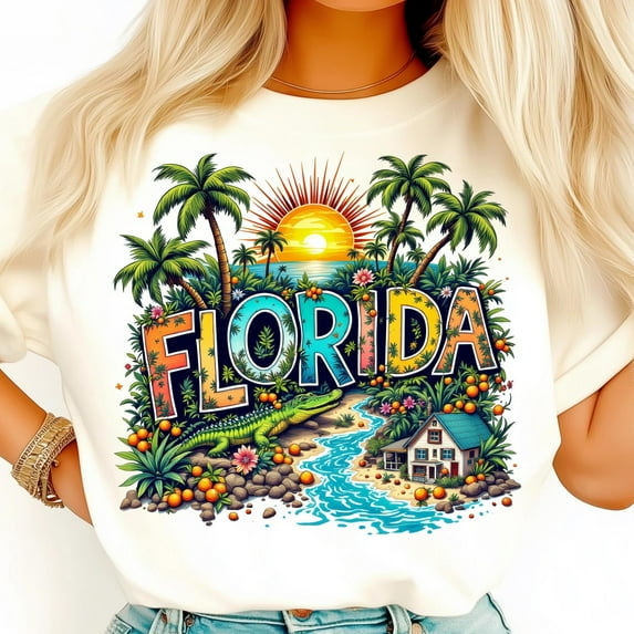 Florida shirt, Sunset Shirts shirt, Palm Tree Gifts shirt, Tropical Style shirt, Miami Beach shirt, Coastal Decor shirt, Alligator Gifts shirt