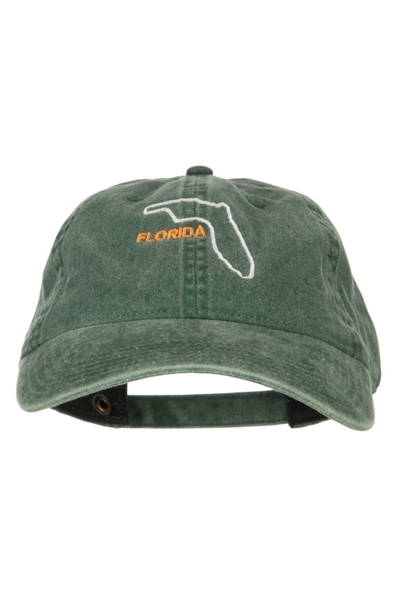 Florida with Map Outline Embroidered Washed Cotton Twill Cap - Dk Green OSFM