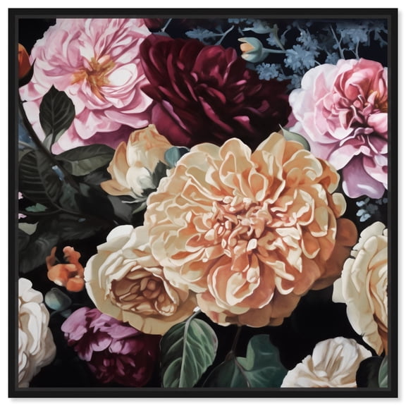 Floriferous Square I Canvas Dark Florals And Fashion Wall Art by Art Remedy, Black Frame, 12" x 12"