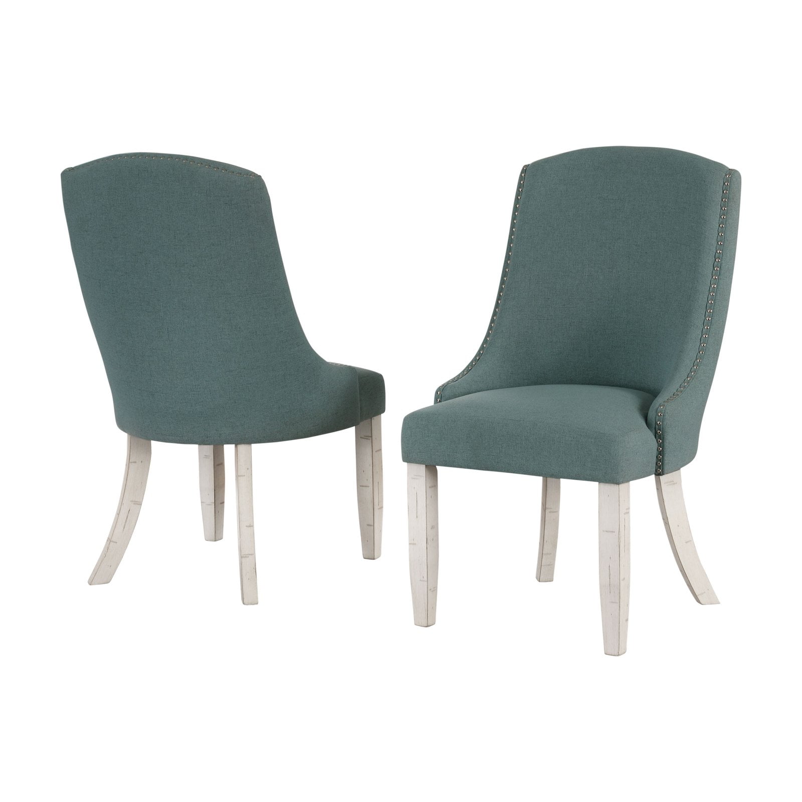 Florina Dark Teal Upholstered Nailhead Dining Chairs, Set of 2