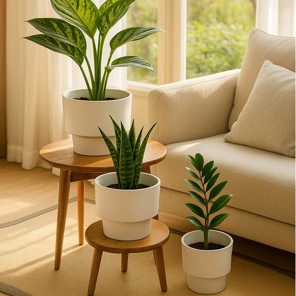 Florinia 3-Piece White Plastic Planter Set Elevated Base Indoor Flower Pots in 10.3", 8.3", and 7.0" Sizes Modern Lightweight Decorative Pots (Without plant)