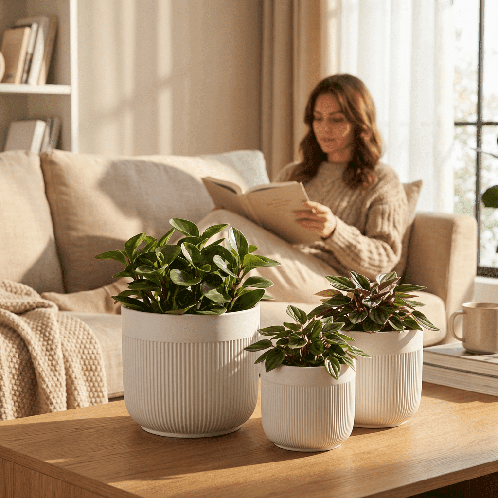 Florinia 3-Piece Stoneware Ribbed Ceramic Round White Flower Pots, 8.5" x 6.5" x 5.5"