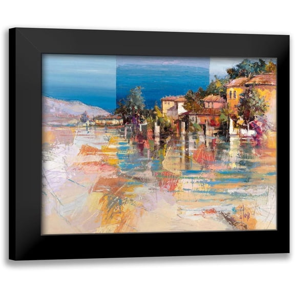 Florio, Luigi 14x12 Black Modern Framed Museum Art Print Titled - Paese sul lago