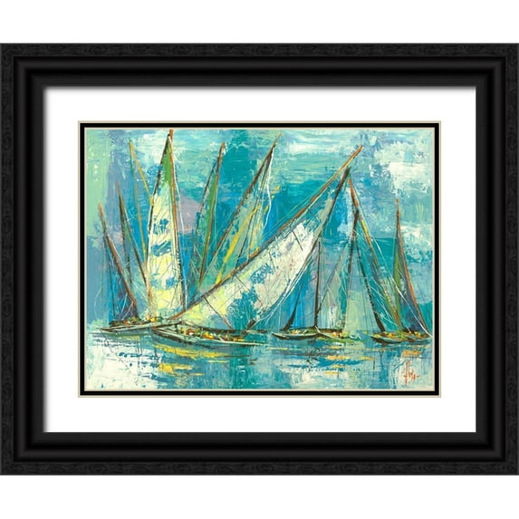 Florio, Luigi 14x12 Black Ornate Wood Framed with Double Matting Museum Art Print Titled - Vele acquamarina