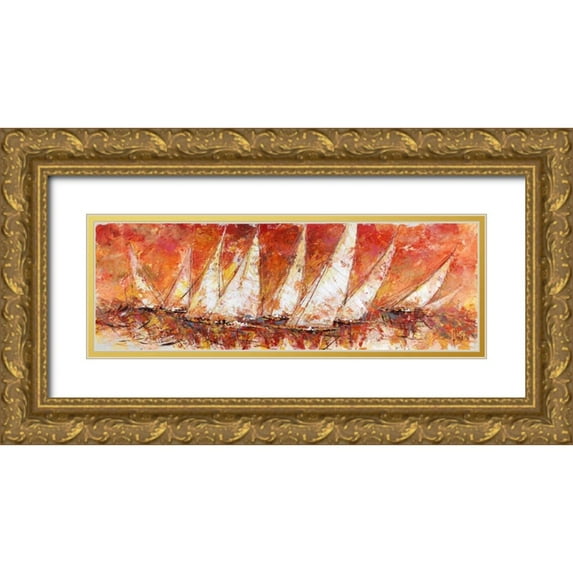 Florio, Luigi 14x7 Gold Ornate Wood Framed with Double Matting Museum Art Print Titled - Regata al tramonto