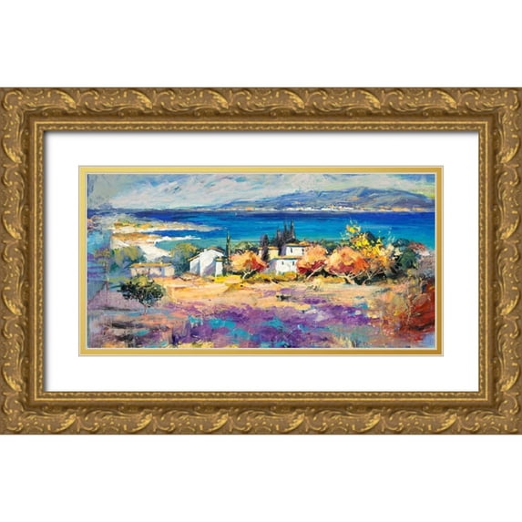 Florio, Luigi 14x9 Gold Ornate Wood Framed with Double Matting Museum Art Print Titled - Costa mediterranea (detail)