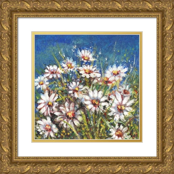 Florio, Luigi 15x15 Gold Ornate Wood Framed with Double Matting Museum Art Print Titled - Campo di margherite