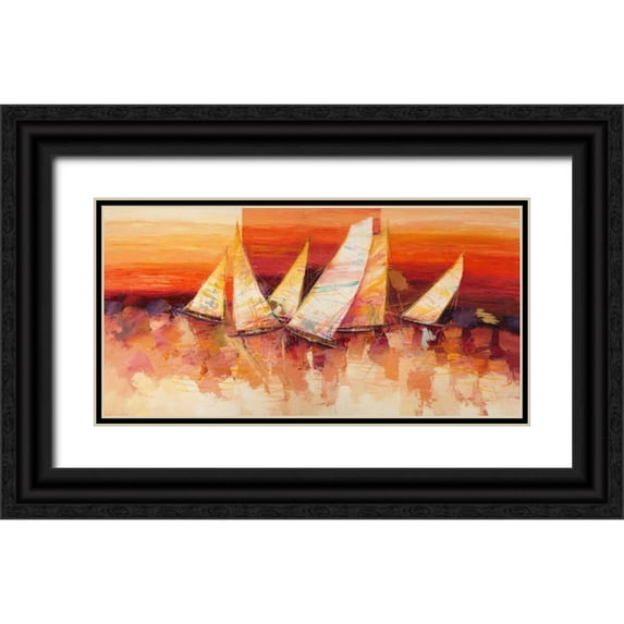 Florio, Luigi 18x11 Black Ornate Wood Framed with Double Matting Museum Art Print Titled - Vele all’orizzonte