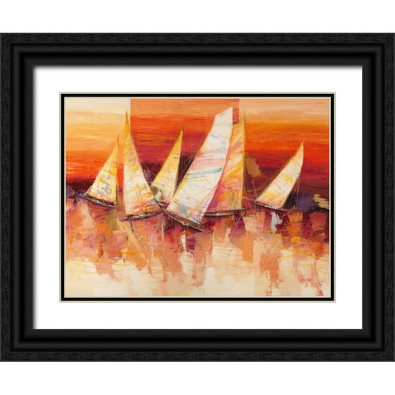 Florio, Luigi 18x15 Black Ornate Wood Framed with Double Matting Museum Art Print Titled - Vele all’orizzonte