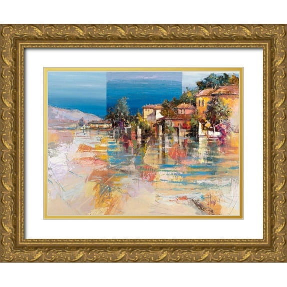Florio, Luigi 18x15 Gold Ornate Wood Framed with Double Matting Museum Art Print Titled - Paese sul lago