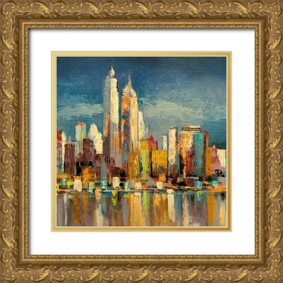 Florio, Luigi 20x20 Gold Ornate Wood Framed with Double Matting Museum Art Print Titled - Manhattan Aqua- detail